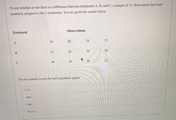 Solved To test whether or not there is a difference between | Chegg.com
