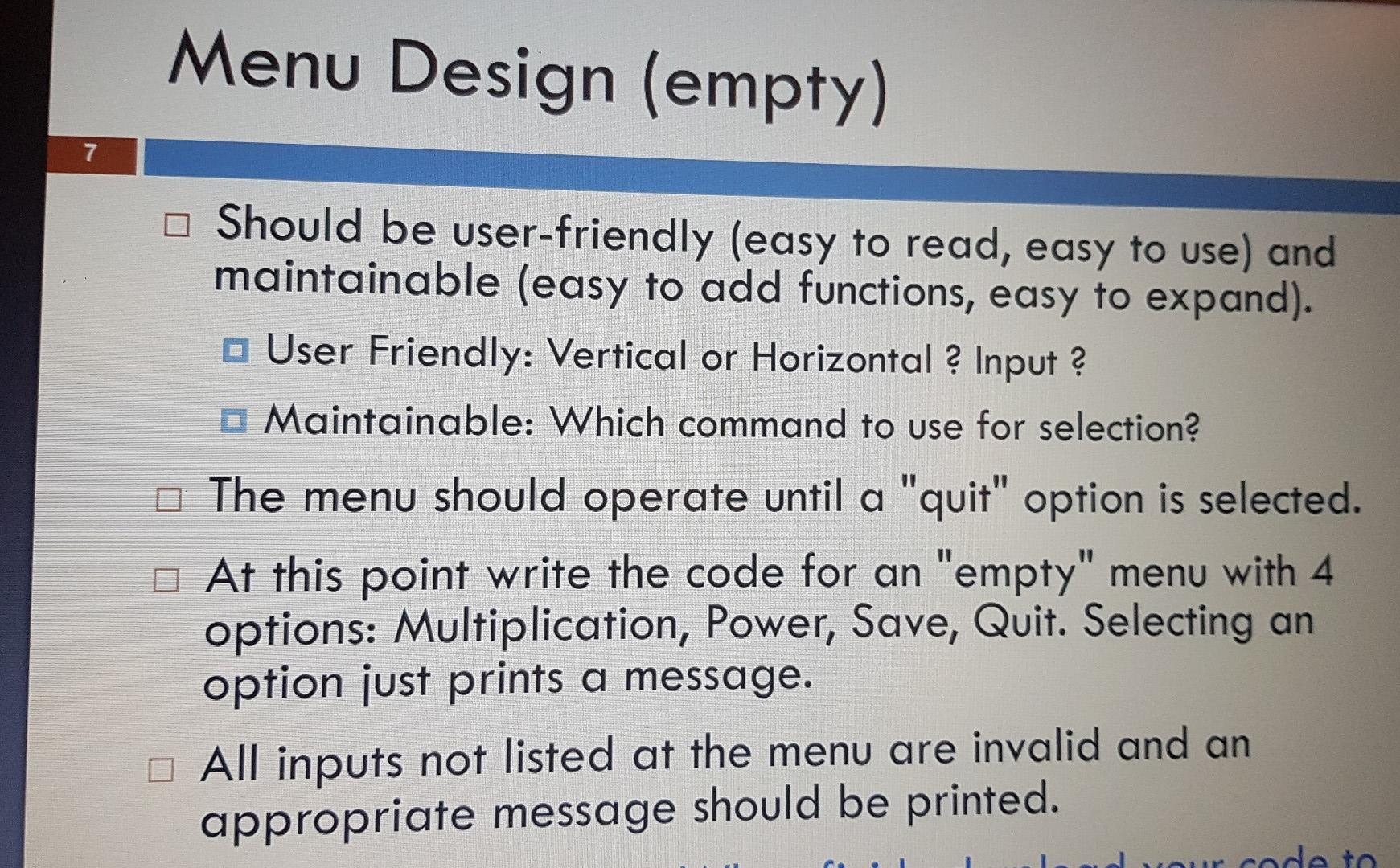 Solved Write a program with a menu that provides the | Chegg.com