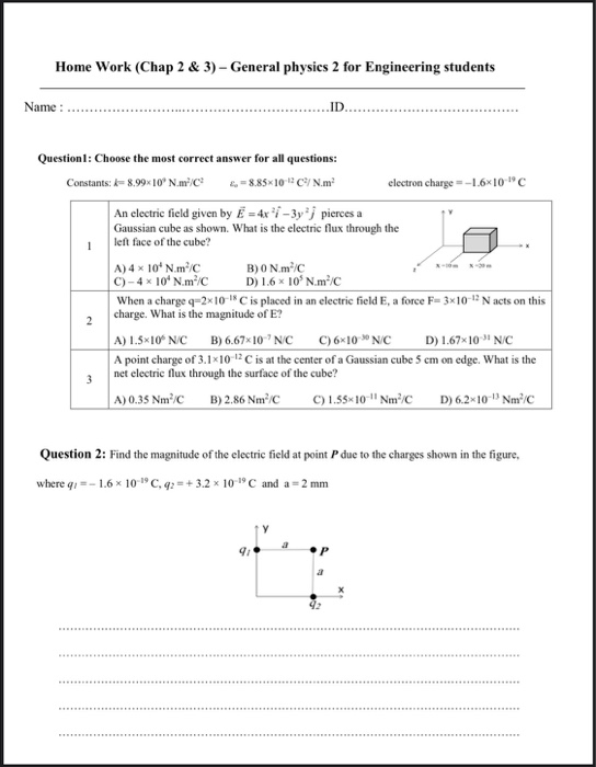 Solved Home Work (Chap 2 & 3) - General physics 2 for | Chegg.com