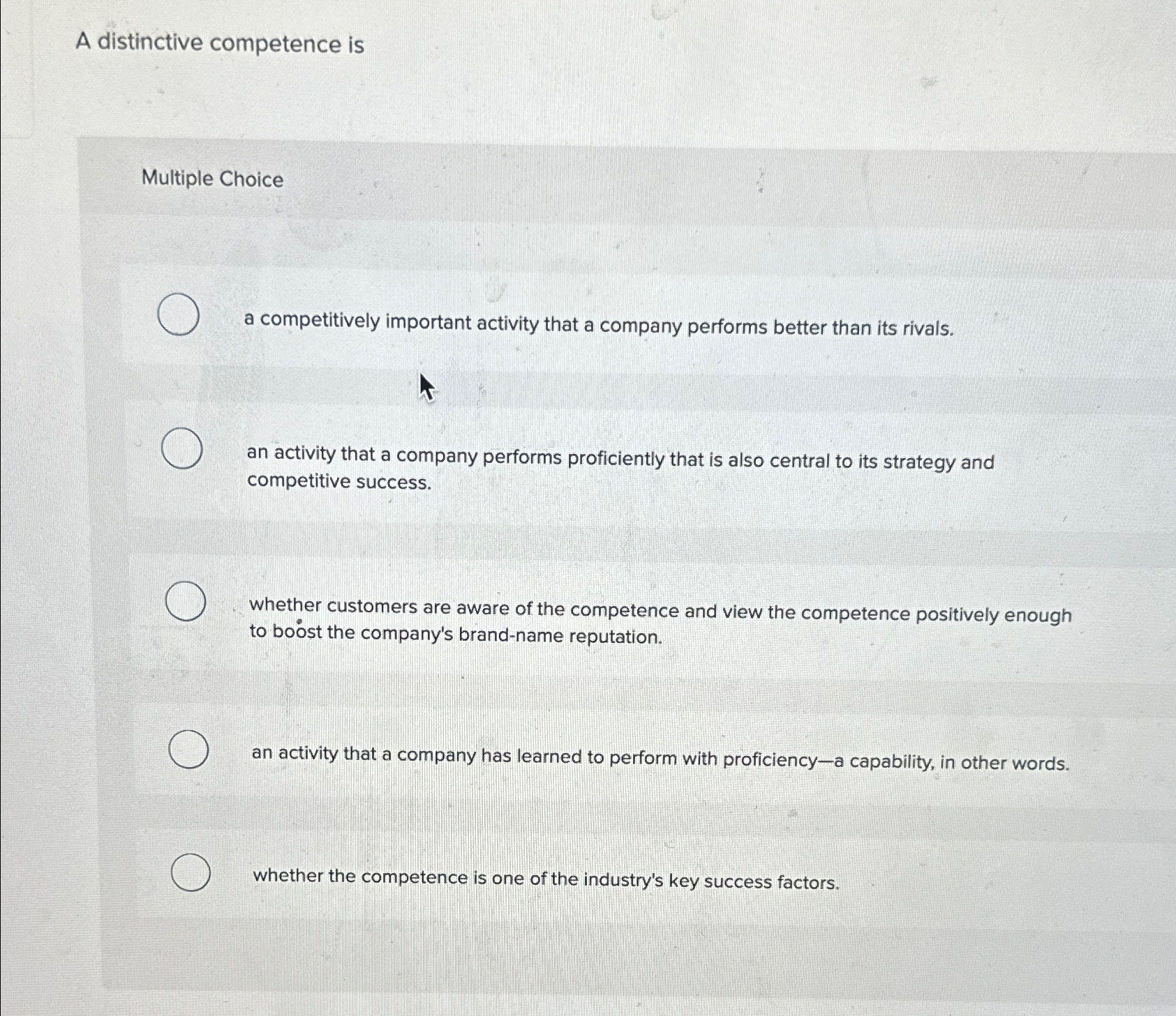 Solved A Distinctive Competence IsMultiple Choicea | Chegg.com