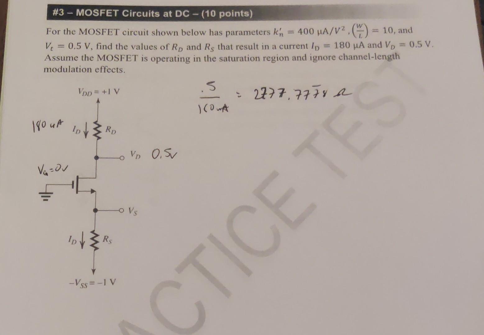 Solved #3-MOSFET Circuits at DC - (10 points) For the MOSFET | Chegg.com