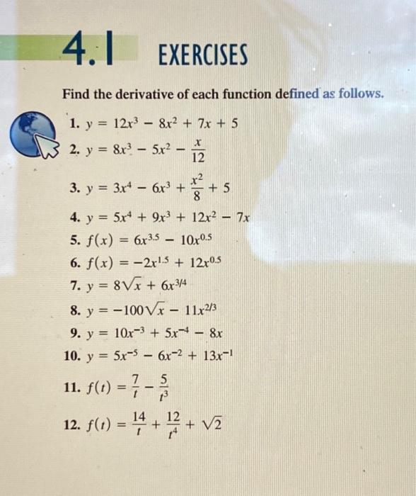 Solved Find the derivative of each function defined as | Chegg.com