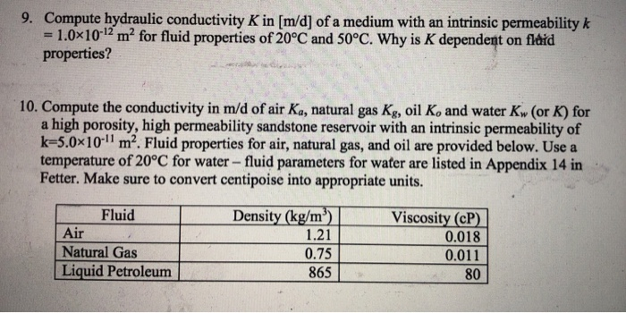 Solved 9. Compute Hydraulic Conductivity K In [m/d) Of A | Chegg.com