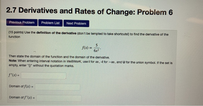Solved 2.7 Derivatives and Rates of Change: Problem 5 | Chegg.com