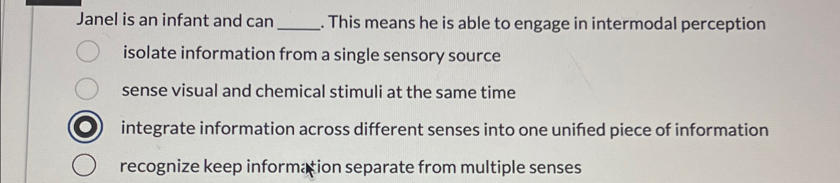 Solved Janel is an infant and canThis means he is able to | Chegg.com