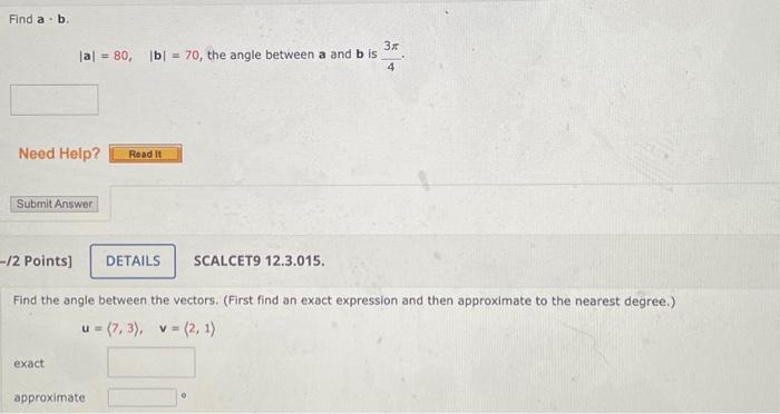 Solved Find A⋅b. ∣a∣=80,∣b∣=70, The Angle Between A And B Is | Chegg.com