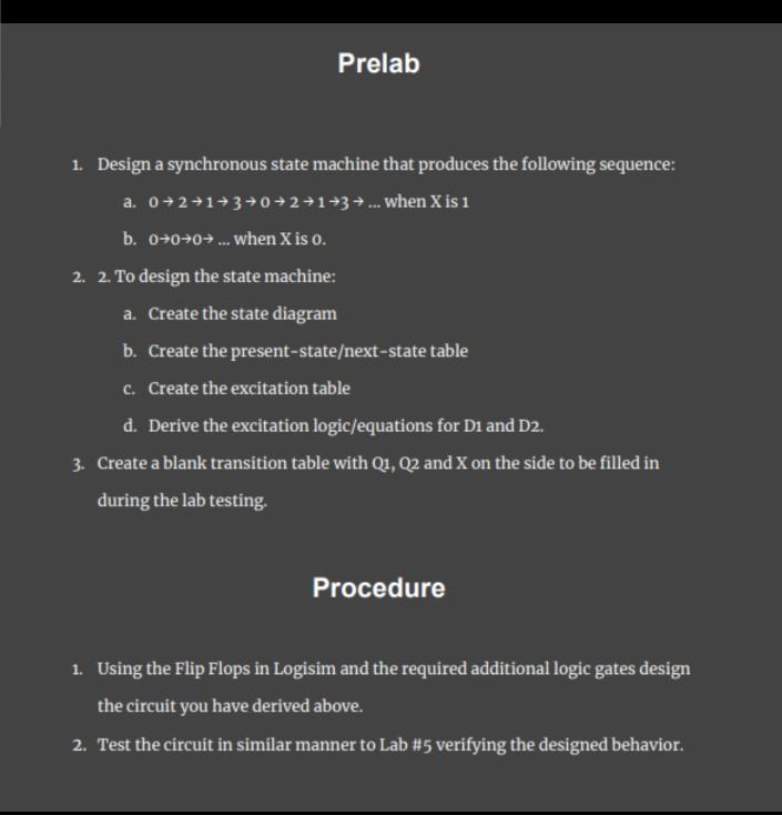 Solved LAB 6 Finite State Machine Design Problem To create | Chegg.com