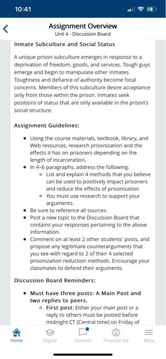 Assignment Details The inmate who enters into a | Chegg.com