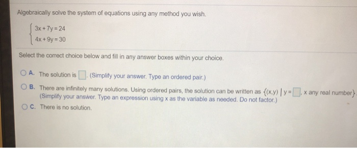 Solved 8.4.83 Algebraically solve the system of equations | Chegg.com