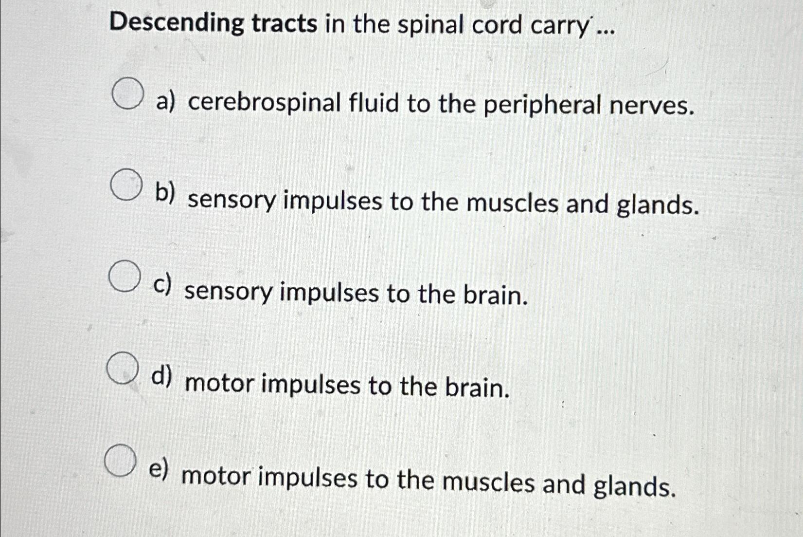 Solved Descending tracts in the spinal cord carry ...a) | Chegg.com