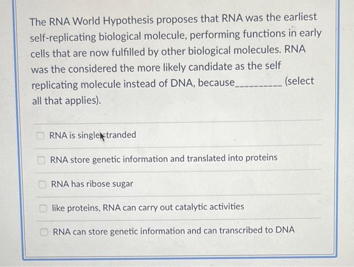 rna world hypothesis questions