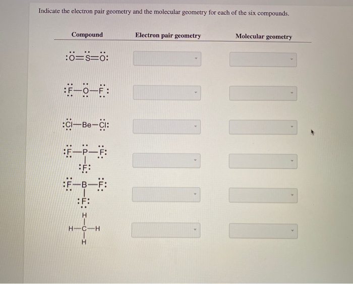 Solved Indicate The Electron Pair Geometry And The Molecular | Chegg.com