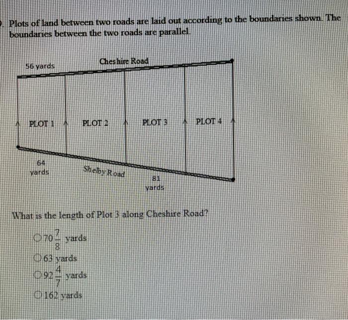 Solved Plots of land between two roads are laid out | Chegg.com