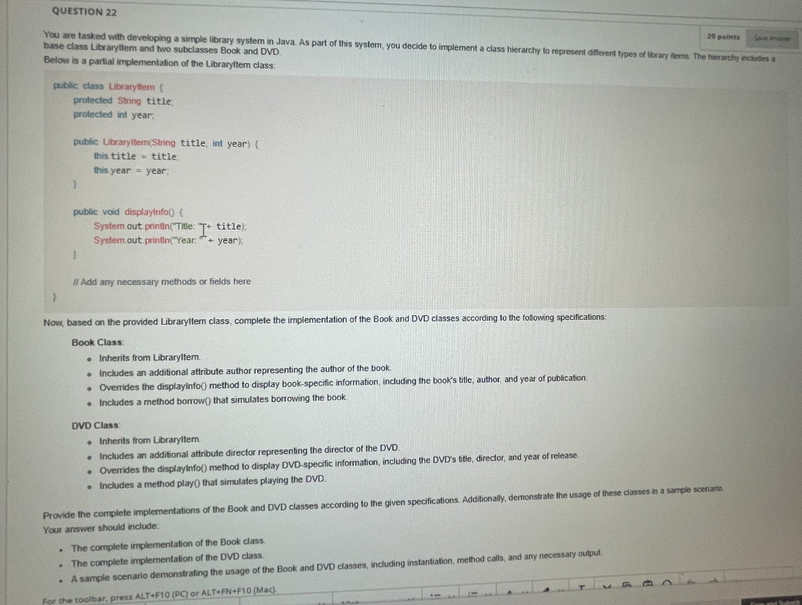 Solved JavaQUESTION 2220 ﻿pointsbase class Libraryltem and | Chegg.com