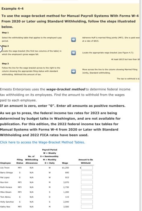 Solved To Use The Wage-bracket Method For Manual Payroll | Chegg.com