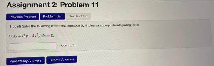 Solved Assignment 2: Problem 11 Previous Problem Problem | Chegg.com