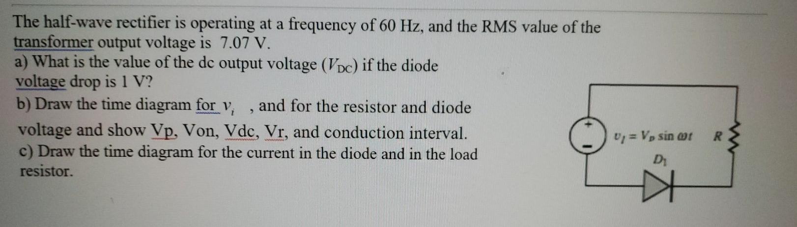 Solved The half-wave rectifier is operating at a frequency | Chegg.com
