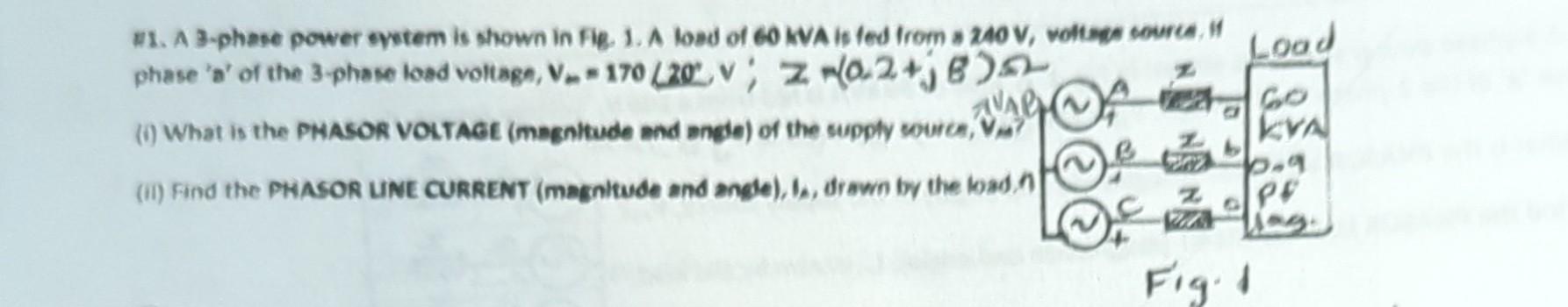 Solved 11. A 3-phase power oyetem is shown in Fie. 1. A load | Chegg.com