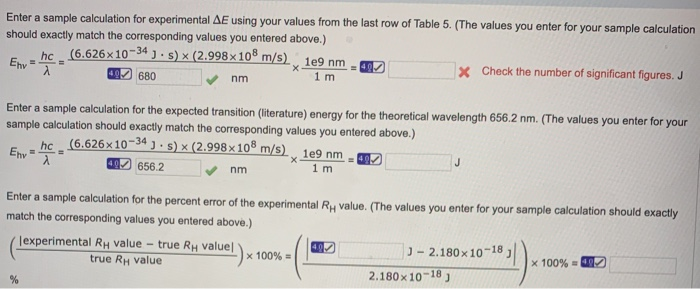 Solved Enter a sample calculation for experimental AE using | Chegg.com