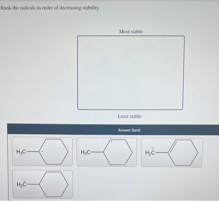 Solved Rank the radicals in order of decreasing stability.