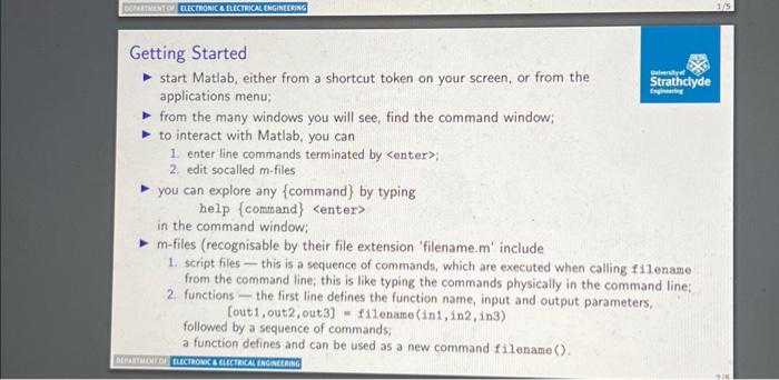 Getting Started start Matlab, either from a shortcut | Chegg.com