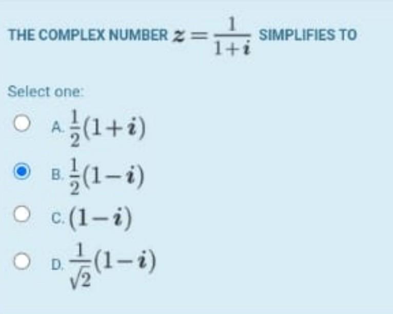 Solved THE ABSOLUTE VALUE OF THE COMPLEX NUMBER * Select | Chegg.com
