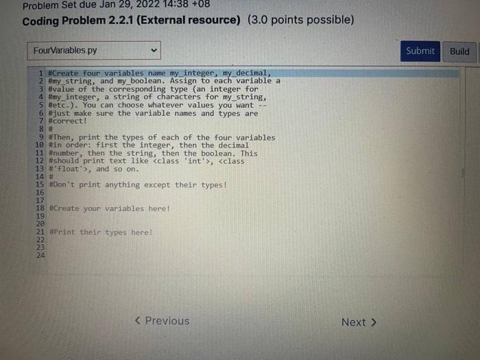 Solved Problem Set due Jan 29, 2022 14:38 +08 Coding Problem | Chegg.com