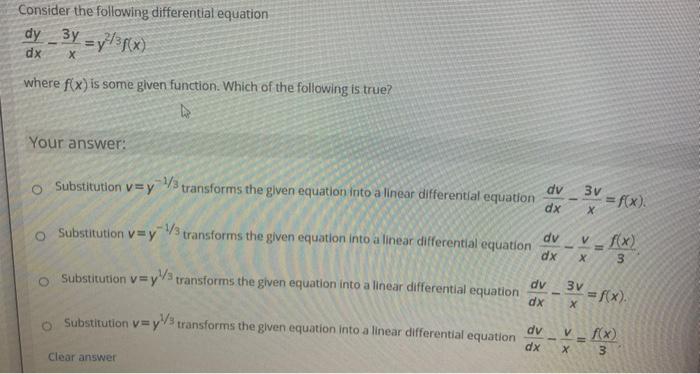 Solved Consider the following differential equation dy_3y | Chegg.com
