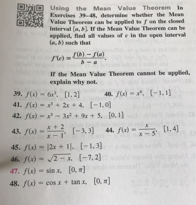 Solved DO Using the Mean Value Theorem In Exercises 39–48, | Chegg.com