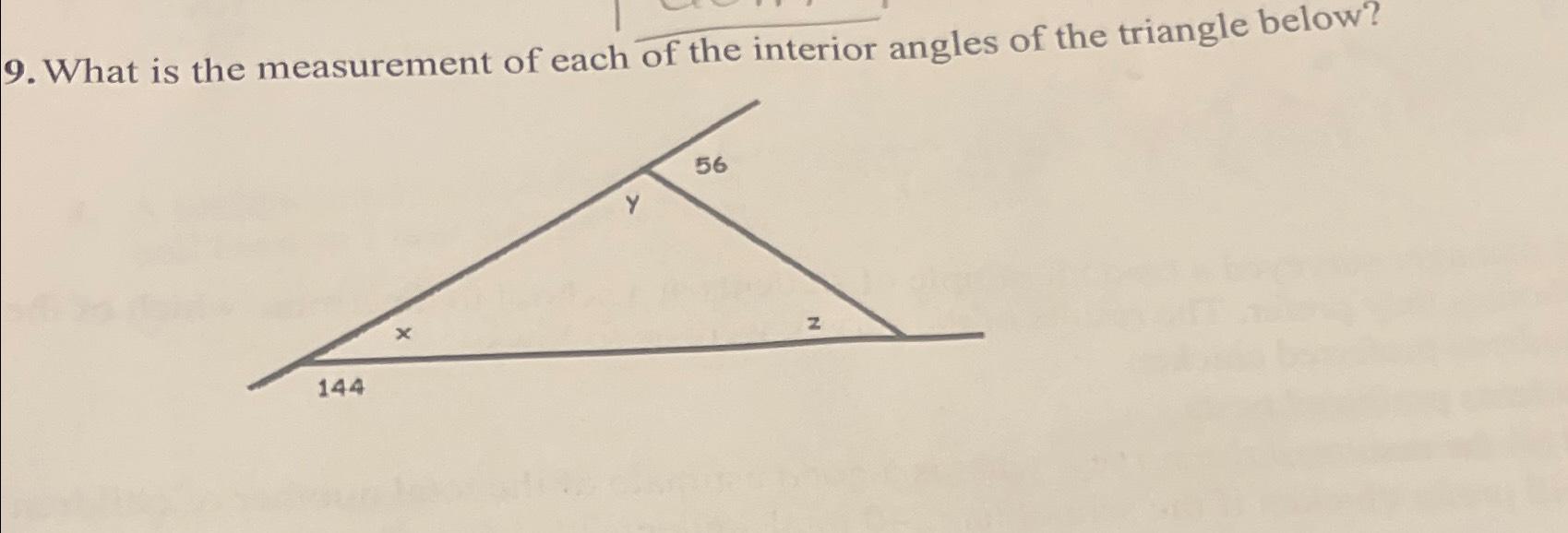 Solved What is the measurement of each of the interior | Chegg.com