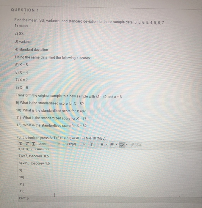 Solved QUESTION 1 Find the mean, SS, variance, and standard | Chegg.com