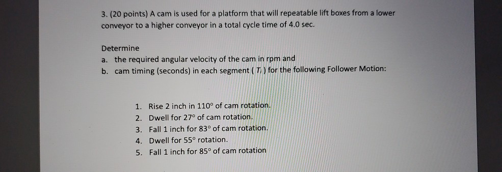 Solved 3. (20 points) A cam is used for a platform that will | Chegg.com