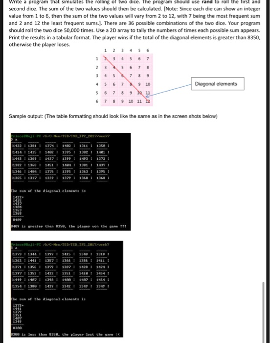 Solved Write a program that simulates the rolling of two | Chegg.com