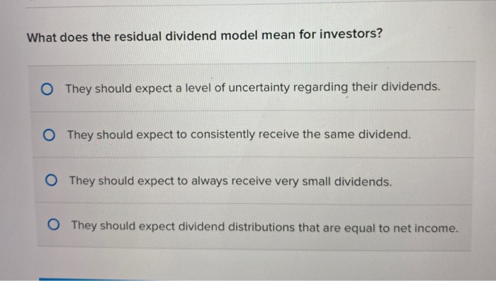 Solved What does the residual dividend model mean for | Chegg.com