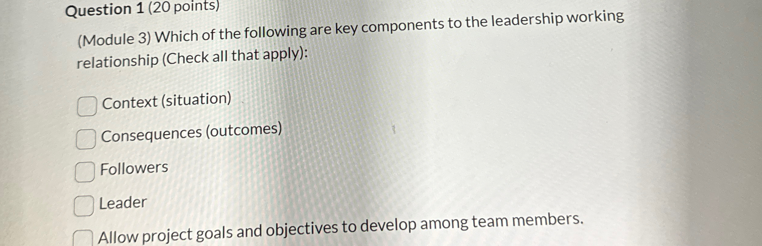 Solved Question 1 (20 ﻿points)(Module 3) ﻿Which of the | Chegg.com