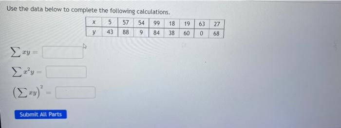 Solved Use the data below to complete the following | Chegg.com