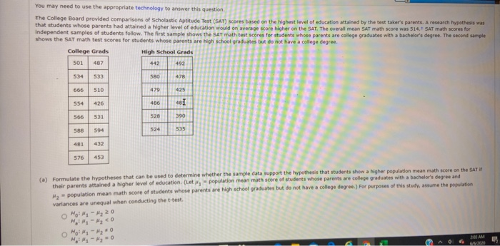 Answered: The College Board provided comparisons…