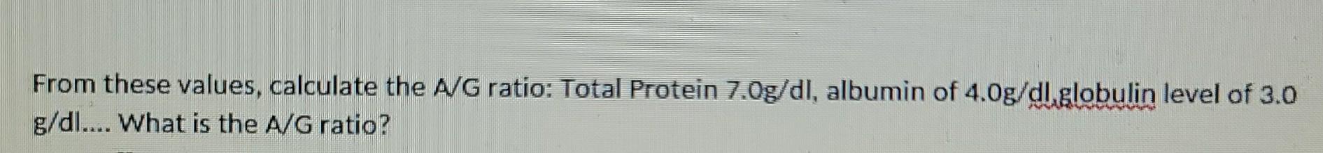 Solved From these values, calculate the A/G ratio: Total | Chegg.com