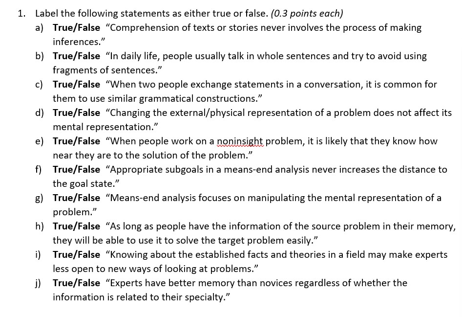 Solved Label the following statements as either true or | Chegg.com