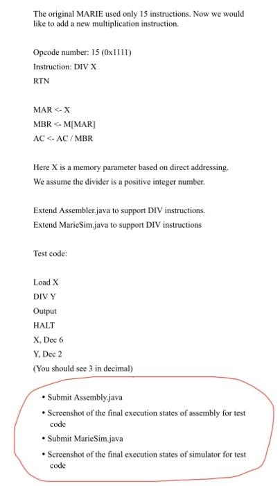 The original MARIE used only 15 instructions. Now we | Chegg.com