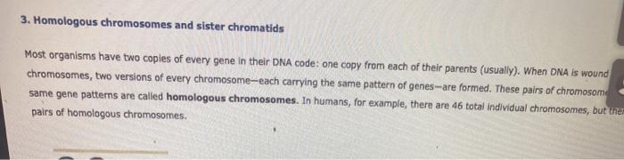 Solved 3. Homologous chromosomes and sister chromatids Most | Chegg.com