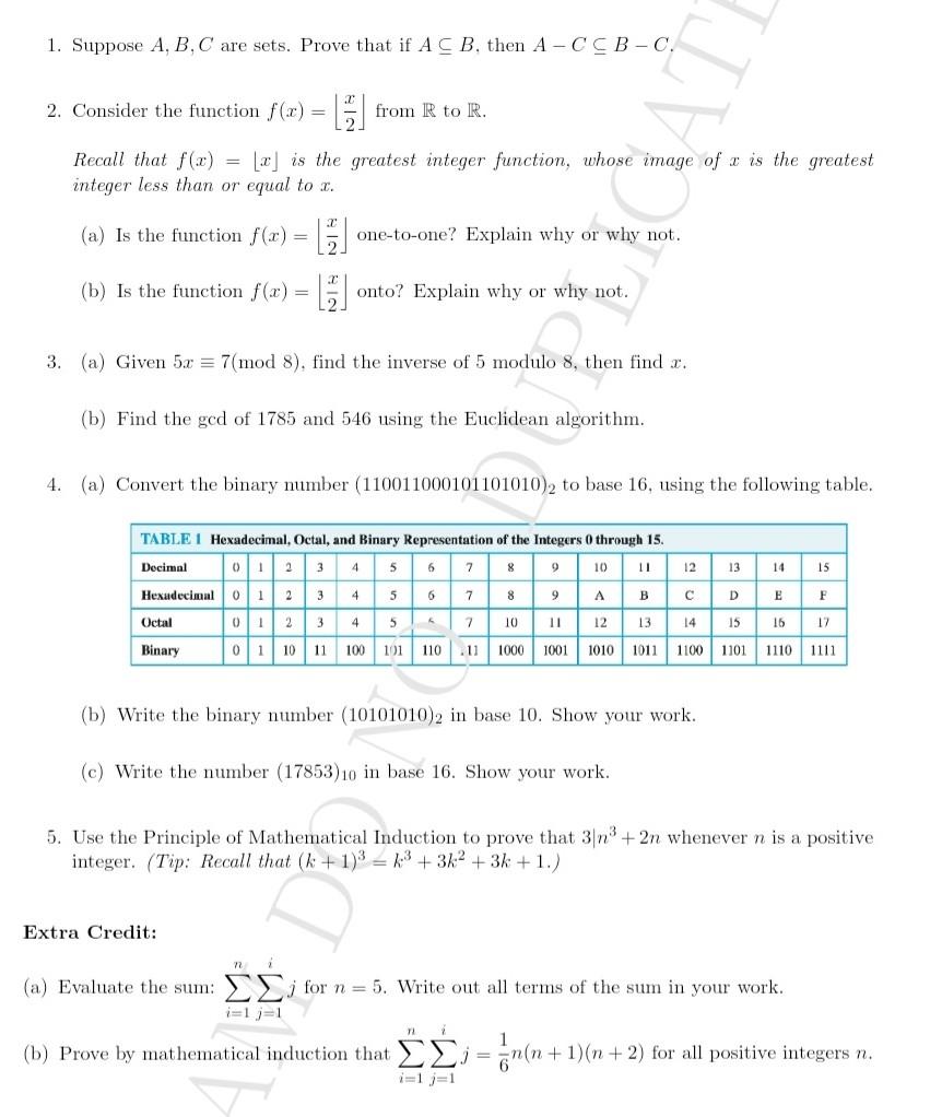 Solved 1. Suppose A,B,C Are Sets. Prove That If A⊆B, Then | Chegg.com