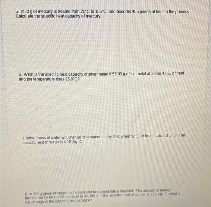 Solved Calculating Specific Heat Worksheet Name Date MCK