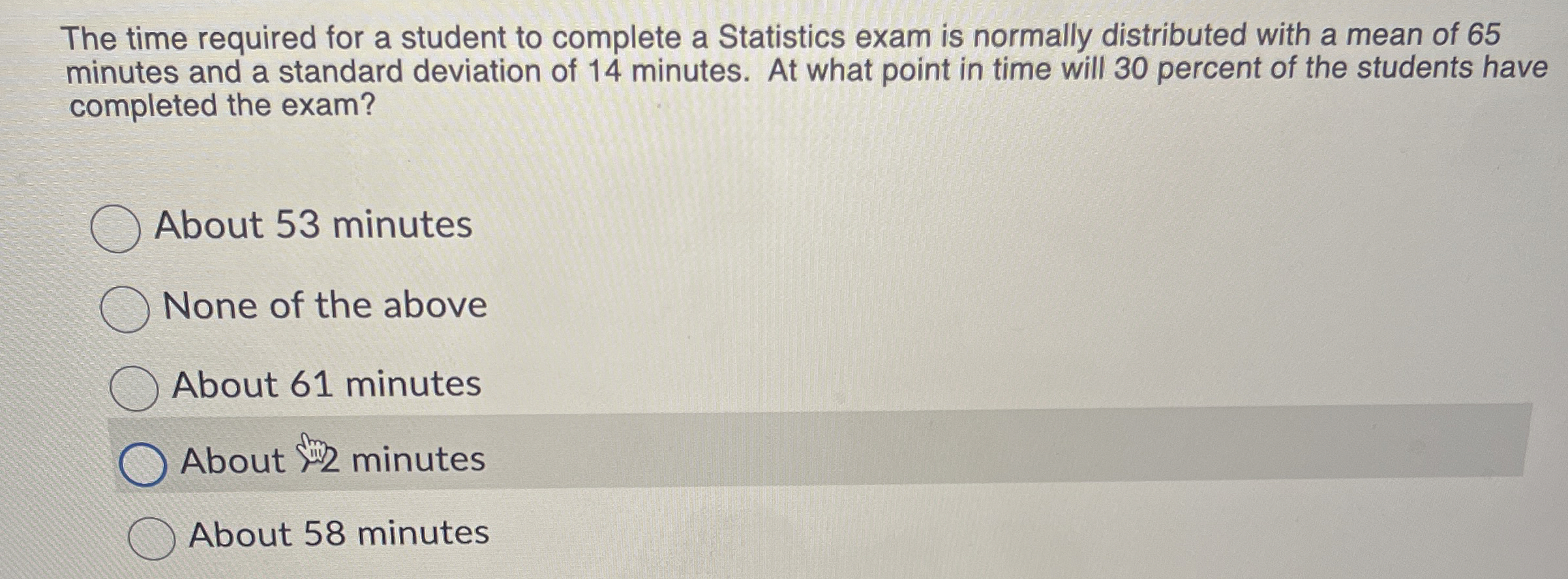 Solved The time required for a student to complete a | Chegg.com