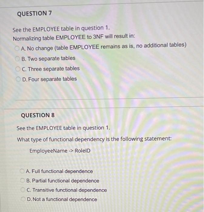 Solved QUESTION 1 111 Consider the table EMPLOYEE Employeeld | Chegg.com