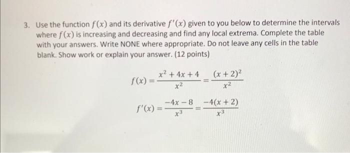 Solved 3. Use the function f(x) and its derivative f′(x) | Chegg.com