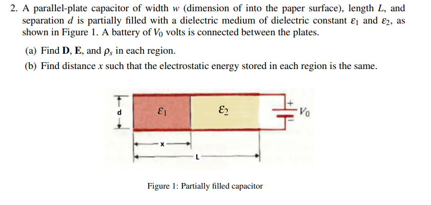 Solved A parallel-plate capacitor of ﻿width w (dimension of | Chegg.com