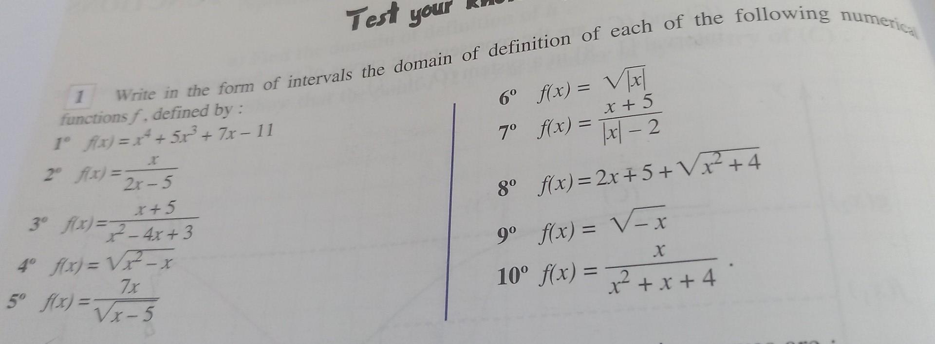 Solved Test your 1 Write in the form of intervals the domain | Chegg.com