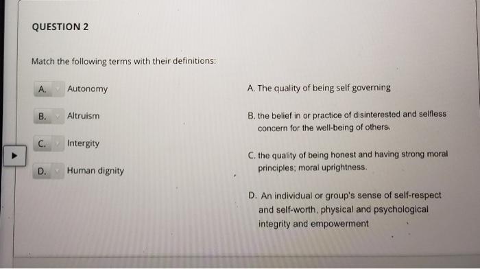 Solved QUESTION 2 Match the following terms with their | Chegg.com