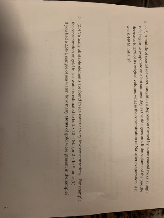 Solved 4. (2.5) A puddle of coastal seawater, caught in a | Chegg.com